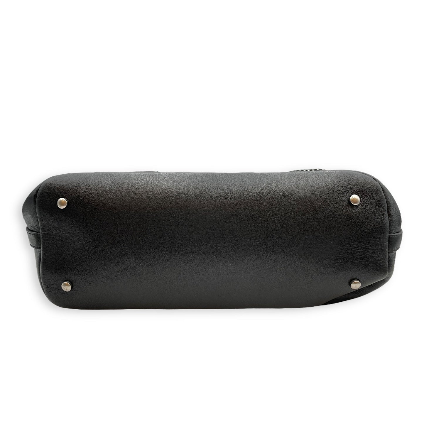 Eyelet Large Black Shoulder Bag in Calfskin, Silver hardware
