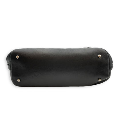 Eyelet Large Black Shoulder Bag in Calfskin, Silver hardware