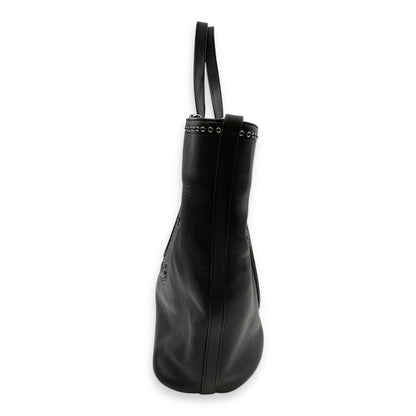Eyelet Large Black Shoulder Bag in Calfskin, Silver hardware