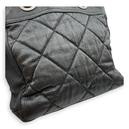 Paris Biarritz PM Black Shoulder Bag in Coated Canvas, Silver hardware