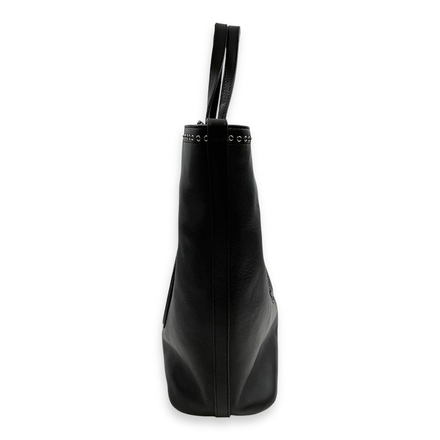 Eyelet Large Black Shoulder Bag in Calfskin, Silver hardware