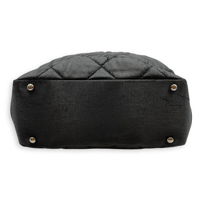 Paris Biarritz PM Black Shoulder Bag in Coated Canvas, Silver hardware