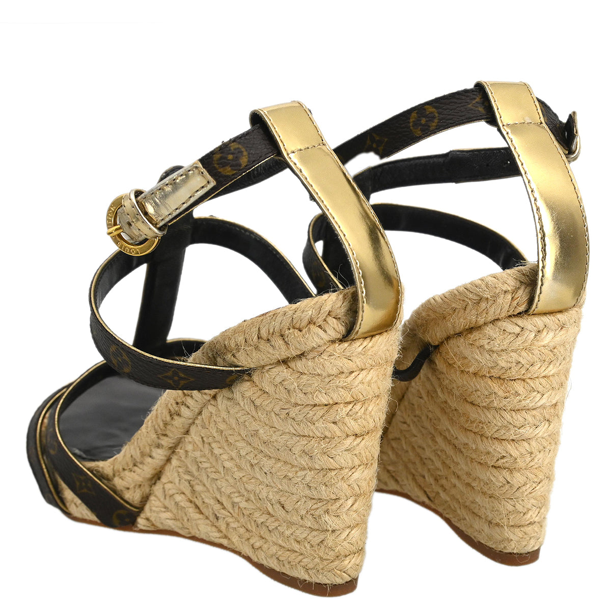 Louis Vuitton * 2011 Monogram Wedge Ankle Strap Sandals Shoes #35 1/2