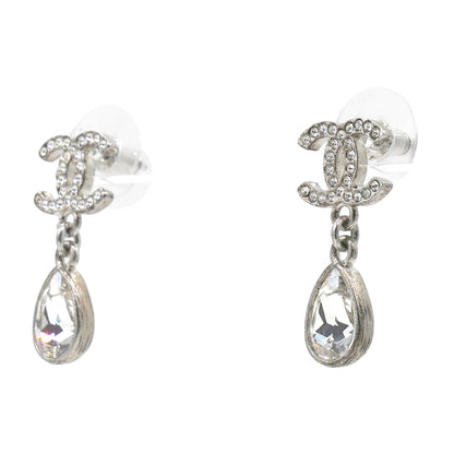 Silver Metal and Crystal CC Teardrop Earrings