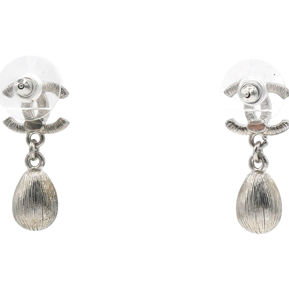 Silver Metal and Crystal CC Teardrop Earrings