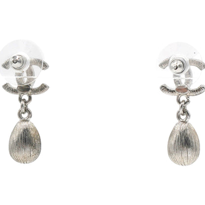 Silver Metal and Crystal CC Teardrop Earrings