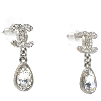 Silver Metal and Crystal CC Teardrop Earrings