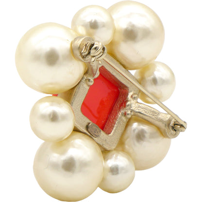 Pearl Crystal CC Brooch Orange Gold
