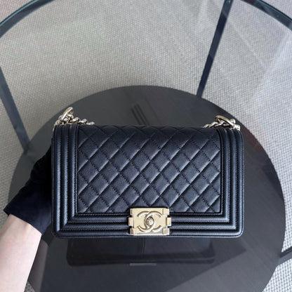 Chanel Boy Medium - Caviar Quilted Grained Calfskin Black Gold Hardware