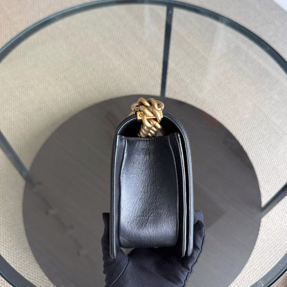 Chanel Boy Medium - 25CM Quilted Lambskin Black Gold Hardware Series 18