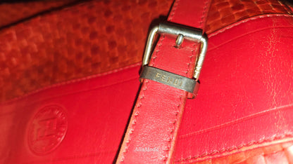 Fendi Red Intrecciato Leather Crossbody Bucket Bag