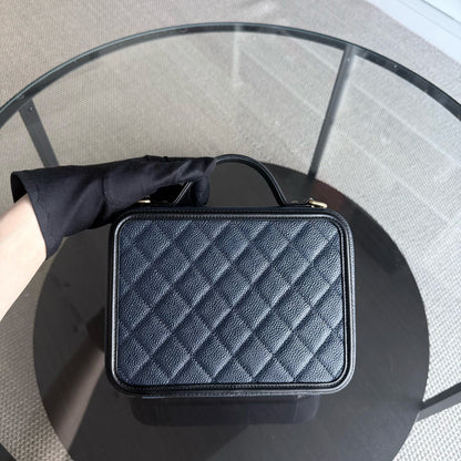 Chanel Filigree Vanity Case Medium - Caviar 21CM Grained Calfskin Dark Navy Blue Gold Hardware Series 23
