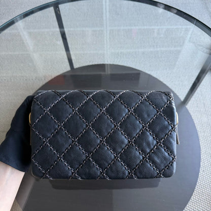 Chanel Seasonal Flap - Quilted Stitch Calfskin Zip Bag Black Gold Hardware Series 19