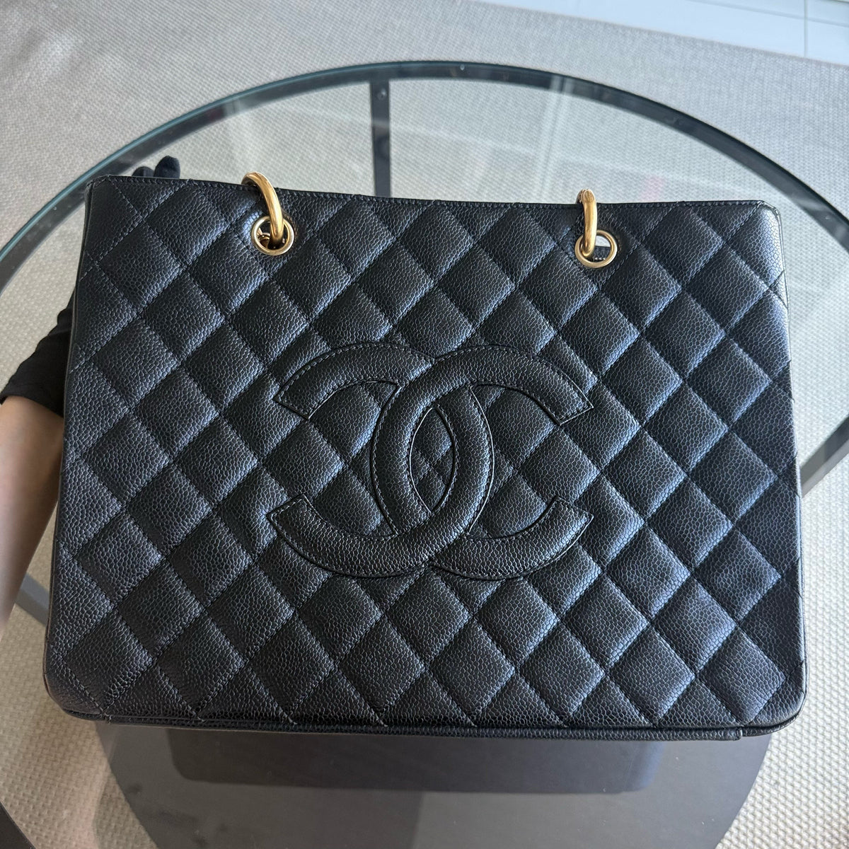 Chanel GST Grand Shopping Tote - Caviar Quilted Grained Calfskin Black Gold Hardware Series 13