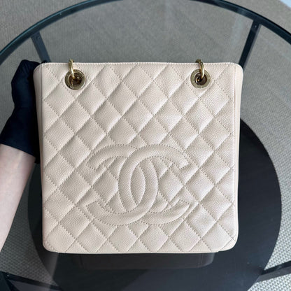 Chanel PST Petite Shopping Tote - Caviar Quilted Beige Gold Hardware Series 15