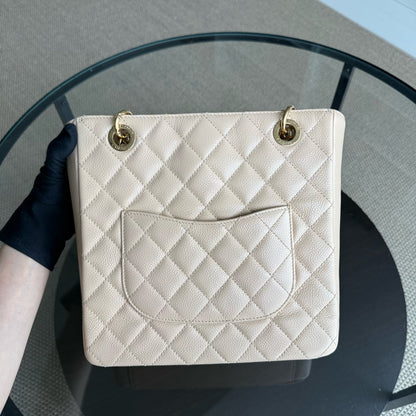 Chanel PST Petite Shopping Tote - Caviar Quilted Beige Gold Hardware Series 15
