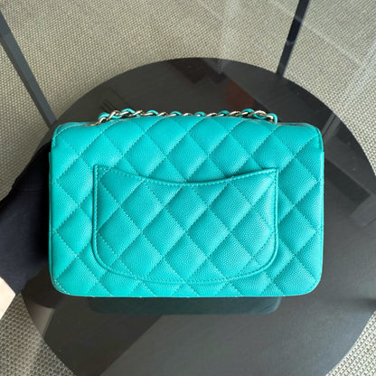 Chanel Classic Flap Mini - Caviar Quilted Grained Calfskin Cyan Gold Hardware Series 23
