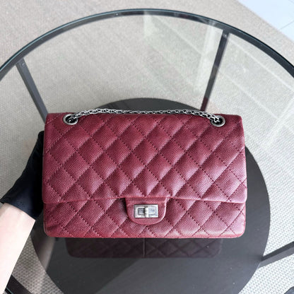 Chanel 2.55 Reissue 226 - Caviar Quilted Grained Calfskin Burgundy Dark Red Ruthenium Silver Hardware Series 14