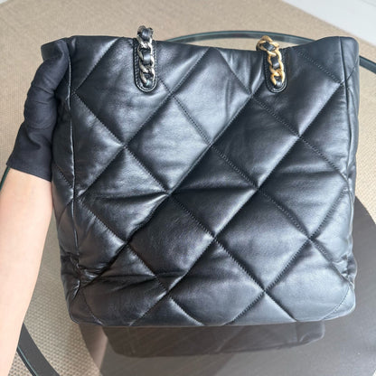 Chanel 19 Shopping Bag - Quilted Goatskin Black Gold Hardware Microchip