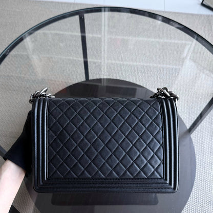 Chanel Boy New Medium - 28CM Quilted Lambskin Black Silver Hardware Series 23