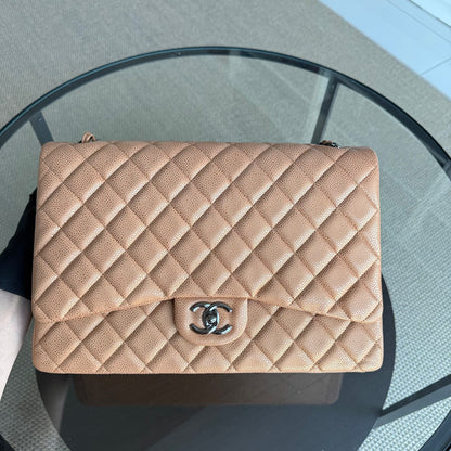 Chanel Classic Flap Maxi - Caviar Quilted Grained Calfskin Metallic Bronze Gold Hardware Series 14