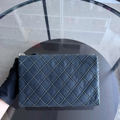 Chanel Seasonal Flap - Quilted Wild Stitch CalfskinDark Navy Blue Gold Hardware Series 19