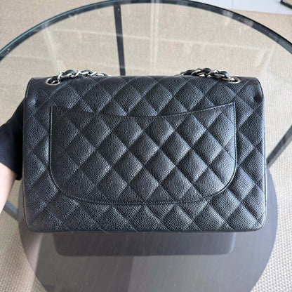Chanel Classic Flap Jumbo - Caviar 30CM Double Flap Quilted Grained Calfskin Black Silver Hardware Series 19