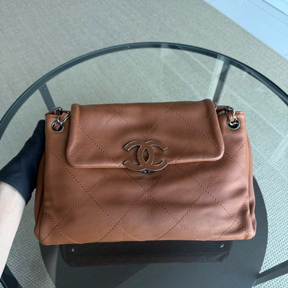 Chanel  Hamptons Accordion Flap - Quilted Wild Stitch Calfskin Dark Brown Silver Hardware Series 15