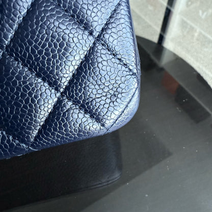 Chanel Classic Flap Medium - Caviar Quilted Grained Calfskin Dark Blue Silver Hardware Series 19