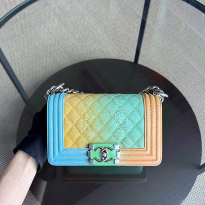 Chanel Boy Small - Caviar Quilted Grained Calfskin Rainbow Limited Edition Silver Hardware Series 23