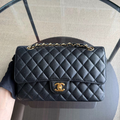 Chanel Classic Flap Medium - Caviar 25CM Quilted Grained Calfskin Black Gold Hardware Series 23