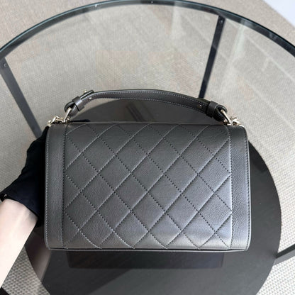 Chanel Label Click Medium - 25CM Quilted Calfskin Dark Olive Green Gold Hardware Series 23
