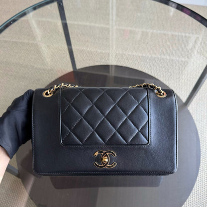Chanel Seasonal Flap Mademoiselle  - Quilted Calfskin Black Gold Hardware Series 23