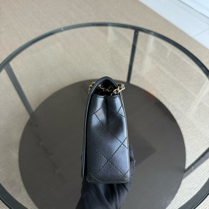 Chanel Seasonal Flap Mademoiselle  - Quilted Calfskin Black Gold Hardware Series 23