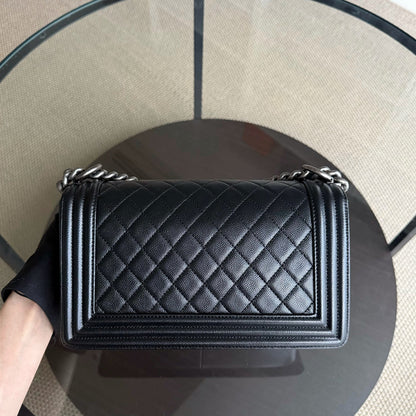 Chanel Boy Medium - Caviar 25CM Quilted Grained Calfskin Black Ruthenium Silver Hardware Series 20