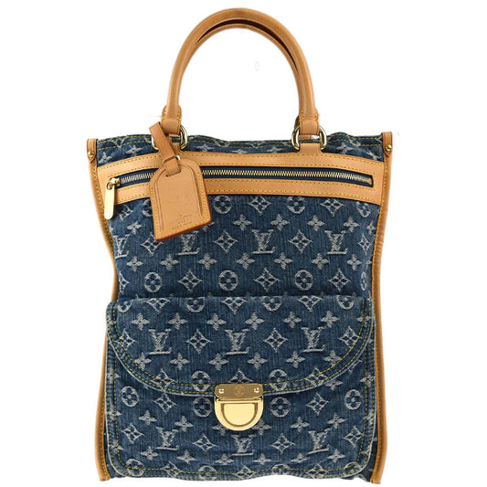 Louis Vuitton 2005 Monogram Denim Flat Shopper Tote Handbag M95018