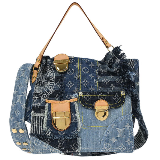 Louis Vuitton * Blue Monogram Denim Patchwork Postie M95374