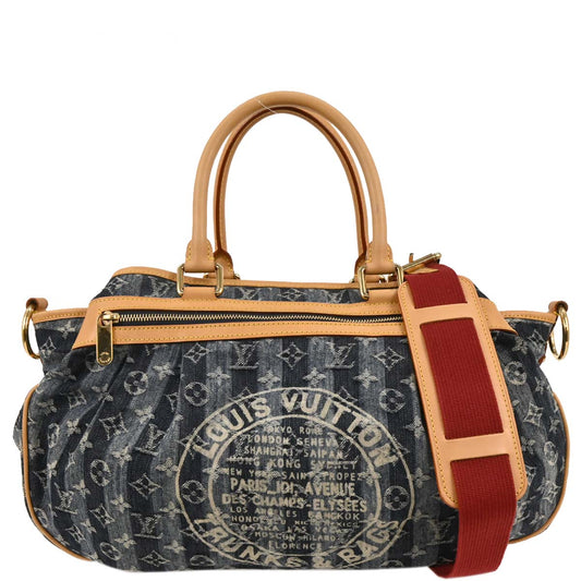 Louis Vuitton 2006 Blue Monogram Denim Cabas Raye GM 2way Shoulder Tote M95336