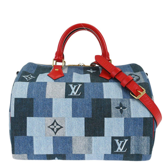 Louis Vuitton Denim Square Patchwork Speedy Bandouliere 30 2way Shoulder Handbag M45041