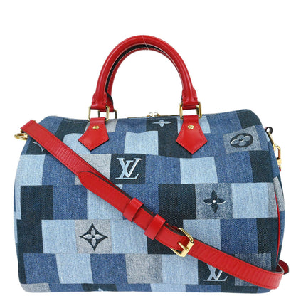Louis Vuitton Denim Square Patchwork Speedy Bandouliere 30 2way Shoulder Handbag M45041