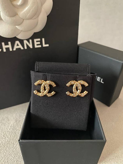 CC Logo Stud Earrings Gold Chanel