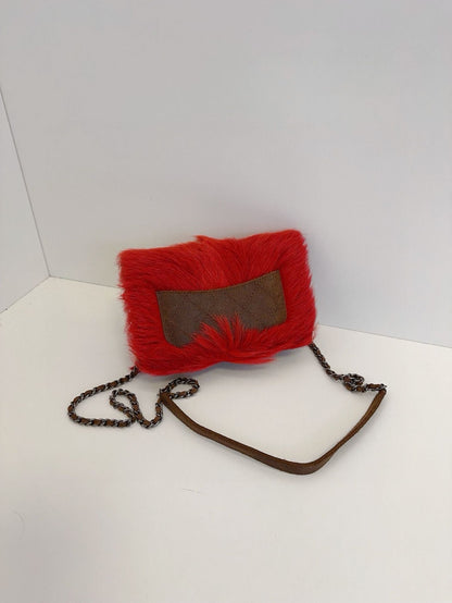 Vintage Chanel ECO-fur WOC chain bag red **cm