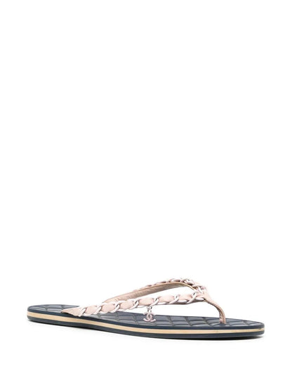 Chain-link Leather Flip Flops