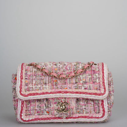 Chanel Timeless Tweed Mini Flap Bag rectangle in White and Pink With Gold Hardware