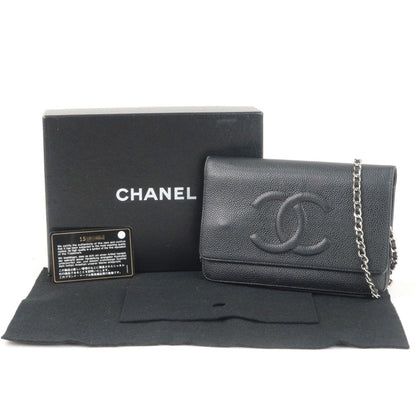 CHANEL Coco Mark Caviar Skin Chain Wallet Shoulder Bag A48654