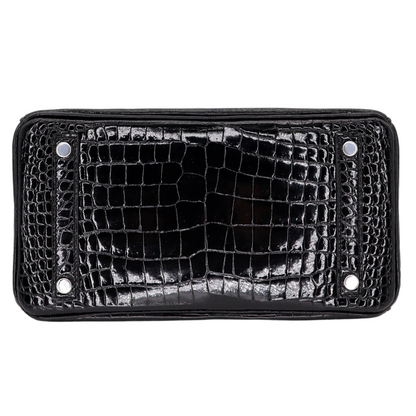 Hermès 25cm Birkin Black Shiny Porosus Crocodile Palladium Hardware