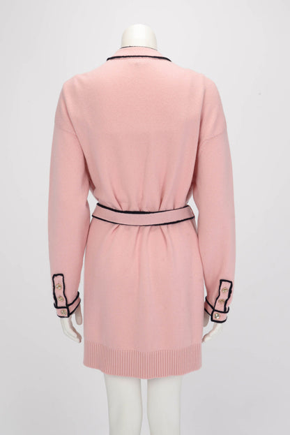 Chanel Pink & Navy Cashmere Knit Belted Long Sleeve Dress FR 40
