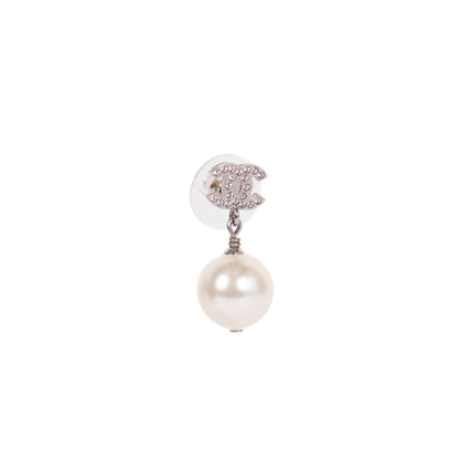 Chanel Faux Pearl and Crystal CC Drop Earrings