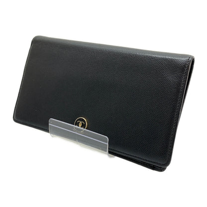 Chanel Long Wallet BLK Leather Plain