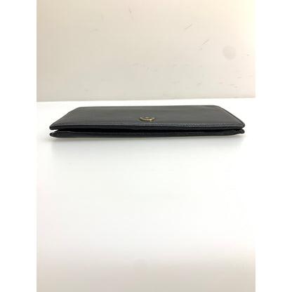 Chanel Long Wallet BLK Leather Plain